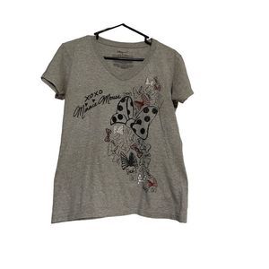 Disney Store medium ladies Minnie Mouse bow ties gray Tshirt
